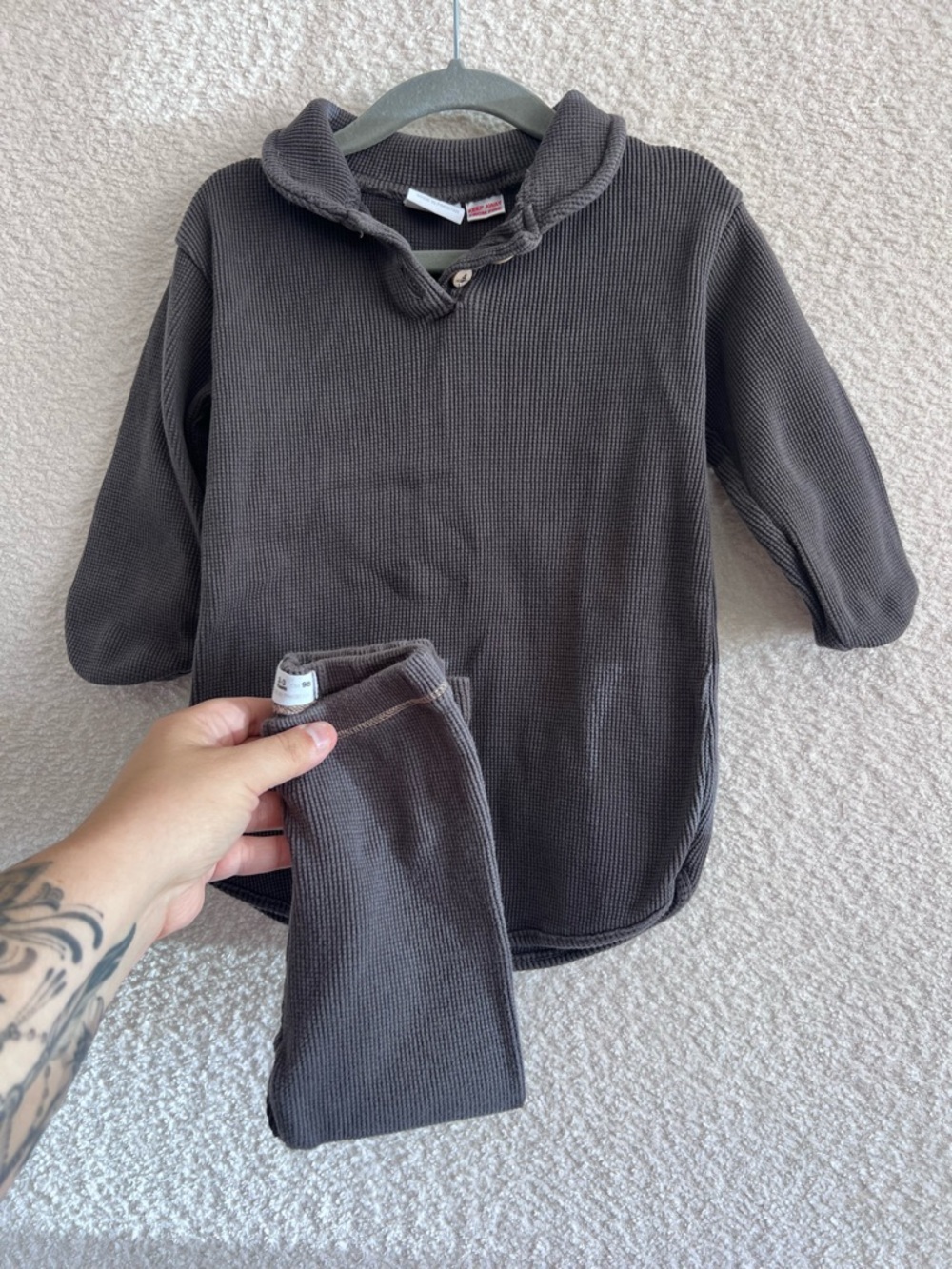 Zara Toddler Dark Gray Waffle Shirt‎ & Pants Matching Set Size 2-3 Years